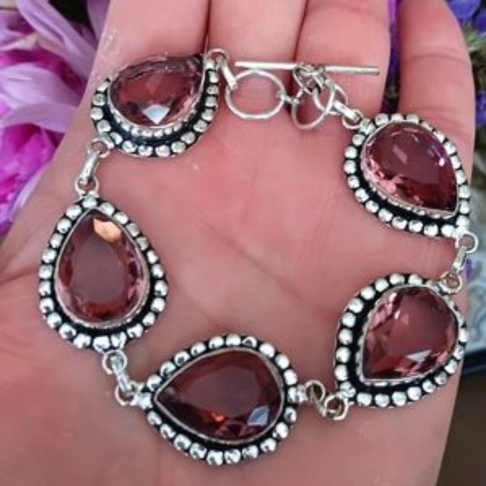 ☪️Amethyst Quartz Gemstone Bracelet Sterling Silver 925